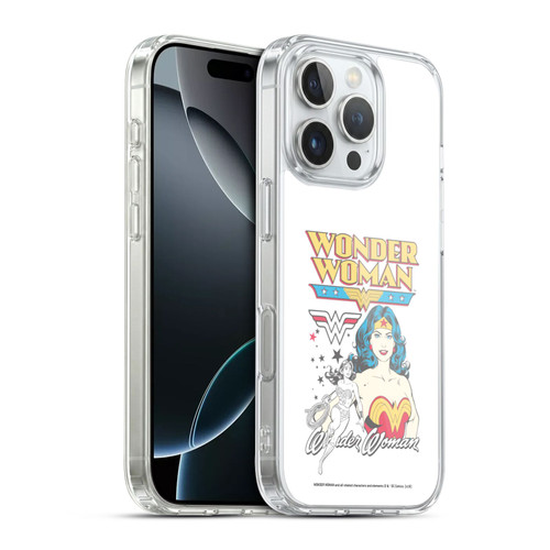 Wonder Woman DC Comics Vintage Art White Soft Gel Case for Apple iPhone 16 Pro & MagSafe