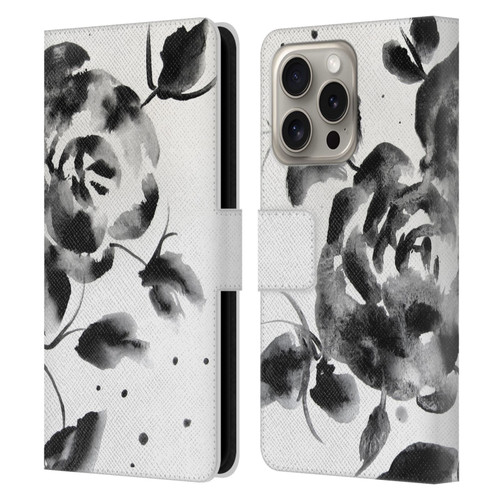 Mai Autumn Floral Blooms Black Beauty Leather Book Wallet Case Cover For Apple iPhone 16 Pro