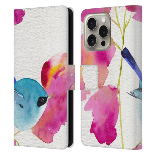 Mai Autumn Floral Blooms Blue Bird Leather Book Wallet Case Cover For Apple iPhone 16 Pro