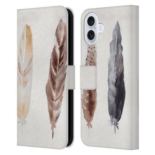 Mai Autumn Feathers Pattern Leather Book Wallet Case Cover For Apple iPhone 16 Plus