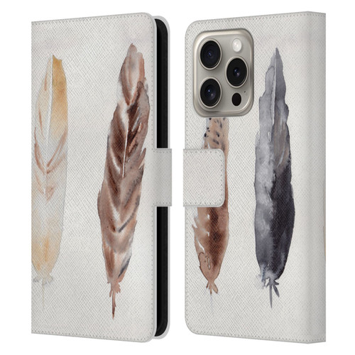 Mai Autumn Feathers Pattern Leather Book Wallet Case Cover For Apple iPhone 16 Pro
