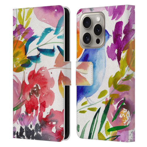 Mai Autumn Floral Garden Bluebird Leather Book Wallet Case Cover For Apple iPhone 16 Pro