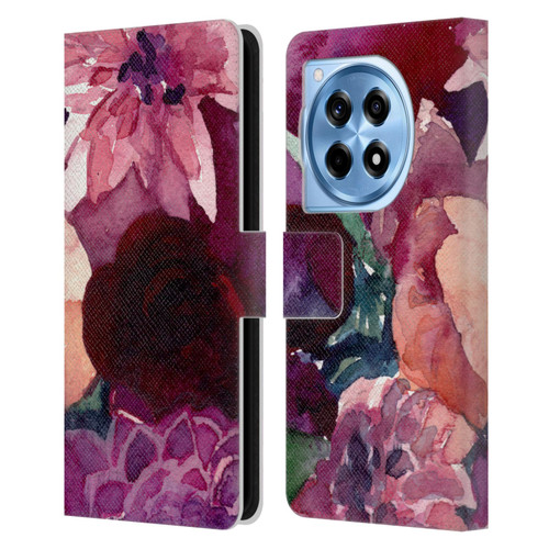 Mai Autumn Floral Garden Dahlias Leather Book Wallet Case Cover For OnePlus 12R