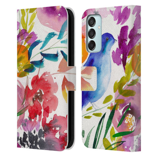 Mai Autumn Floral Garden Bluebird Leather Book Wallet Case Cover For Samsung Galaxy M15/F15 5G