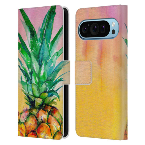 Mai Autumn Paintings Ombre Pineapple Leather Book Wallet Case Cover For Google Pixel 9 / Pixel 9 Pro