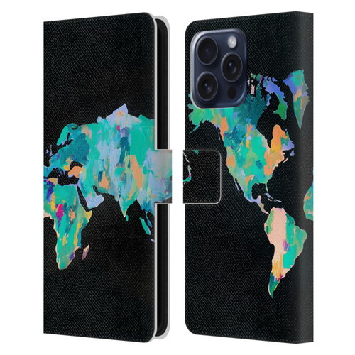 Mai Autumn Paintings World Map Leather Book Wallet Case Cover For Apple iPhone 16 Pro Max