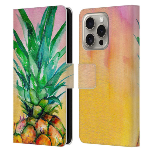 Mai Autumn Paintings Ombre Pineapple Leather Book Wallet Case Cover For Apple iPhone 16 Pro