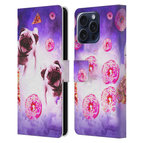 Random Galaxy Mixed Designs Pugs Pizza & Donut Leather Book Wallet Case Cover For Apple iPhone 16 Pro Max