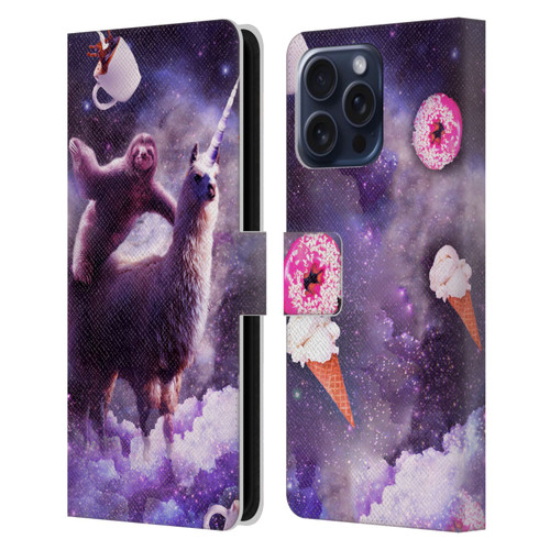 Random Galaxy Mixed Designs Sloth Riding Unicorn Leather Book Wallet Case Cover For Apple iPhone 16 Pro Max