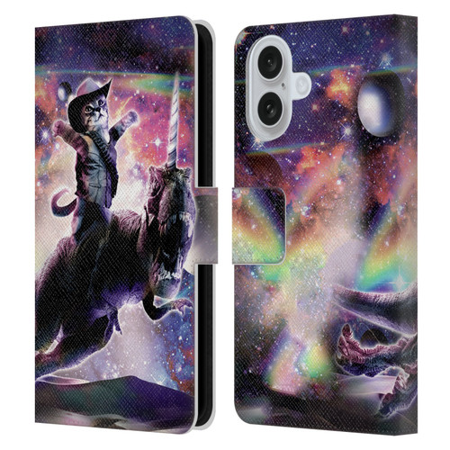 Random Galaxy Space Cat Dinosaur Unicorn Leather Book Wallet Case Cover For Apple iPhone 16
