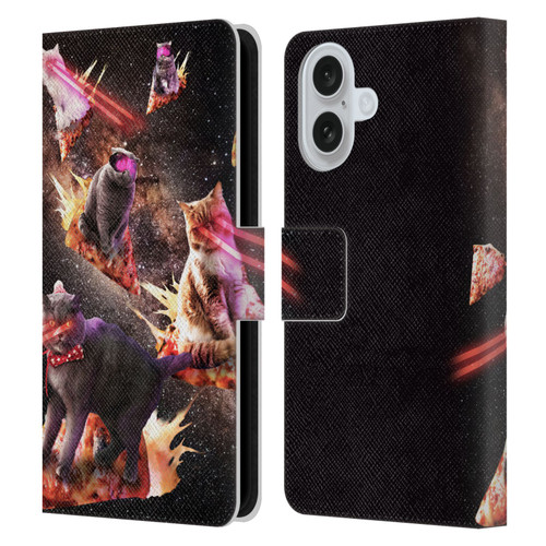 Random Galaxy Space Cat Fire Pizza Leather Book Wallet Case Cover For Apple iPhone 16