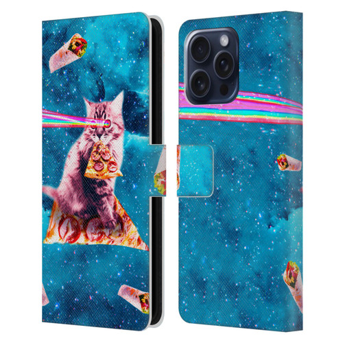 Random Galaxy Space Cat Lazer Eye & Pizza Leather Book Wallet Case Cover For Apple iPhone 16 Pro Max