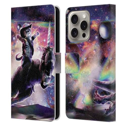 Random Galaxy Space Cat Dinosaur Unicorn Leather Book Wallet Case Cover For Apple iPhone 16 Pro