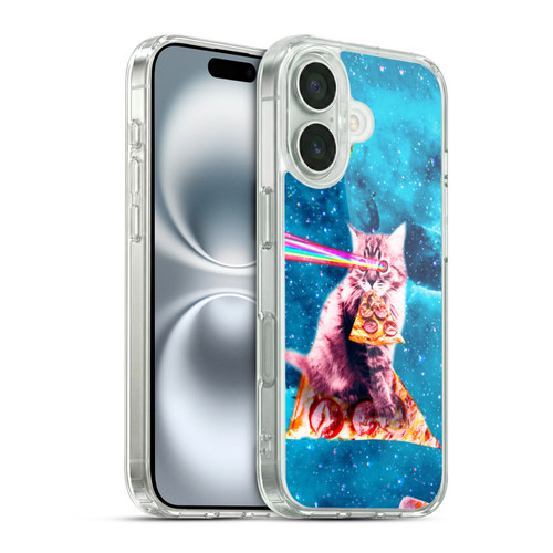 Random Galaxy Space Cat Lazer Eye & Pizza Soft Gel Case for Apple iPhone 16 & MagSafe