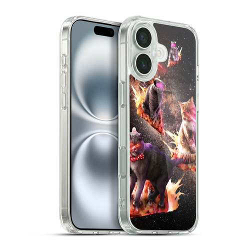 Random Galaxy Space Cat Fire Pizza Soft Gel Case for Apple iPhone 16 Plus & MagSafe