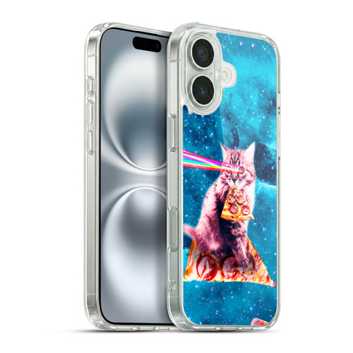 Random Galaxy Space Cat Lazer Eye & Pizza Soft Gel Case for Apple iPhone 16 Plus & MagSafe