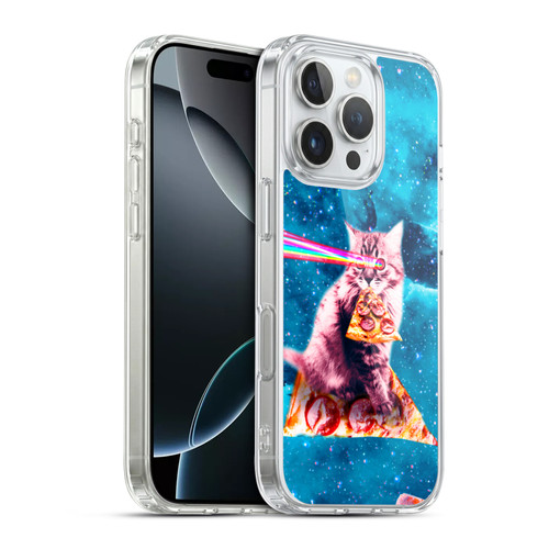 Random Galaxy Space Cat Lazer Eye & Pizza Soft Gel Case for Apple iPhone 16 Pro & MagSafe