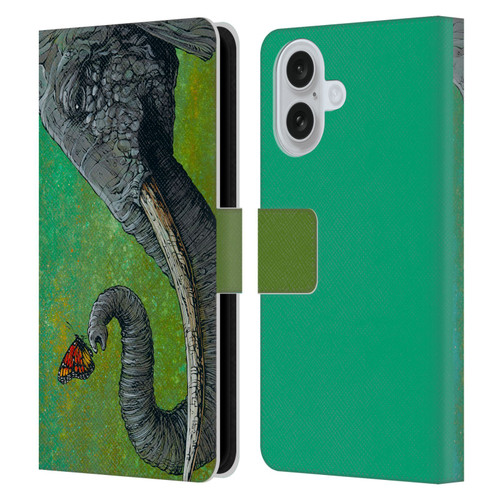 David Lozeau Colourful Grunge The Elephant Leather Book Wallet Case Cover For Apple iPhone 16