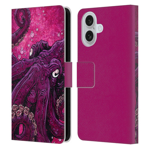 David Lozeau Colourful Grunge Octopus Squid Leather Book Wallet Case Cover For Apple iPhone 16