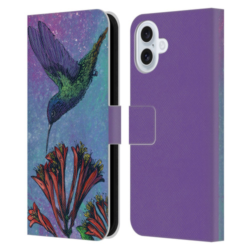 David Lozeau Colourful Grunge The Hummingbird Leather Book Wallet Case Cover For Apple iPhone 16 Plus