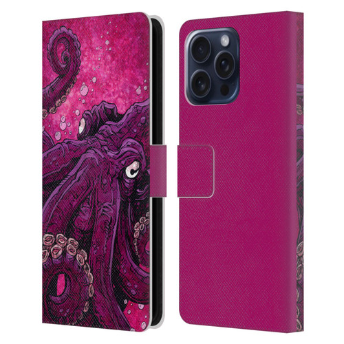 David Lozeau Colourful Grunge Octopus Squid Leather Book Wallet Case Cover For Apple iPhone 16 Pro Max