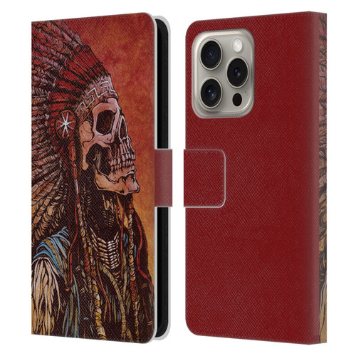 David Lozeau Colourful Grunge Native American Leather Book Wallet Case Cover For Apple iPhone 16 Pro