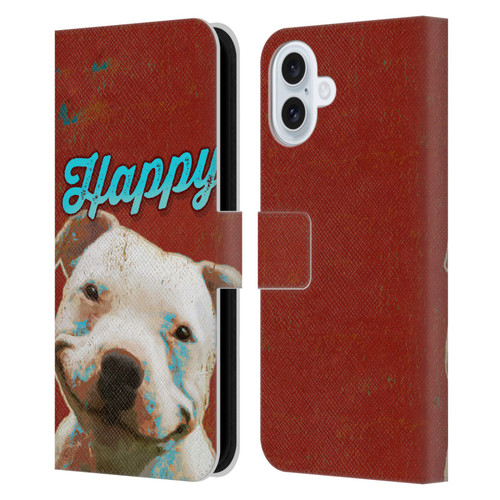 Duirwaigh Animals Pitbull Dog Leather Book Wallet Case Cover For Apple iPhone 16 Plus