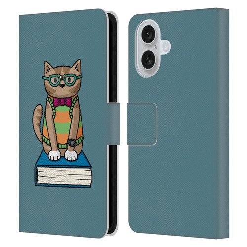 Beth Wilson Doodlecats Nerd Leather Book Wallet Case Cover For Apple iPhone 16