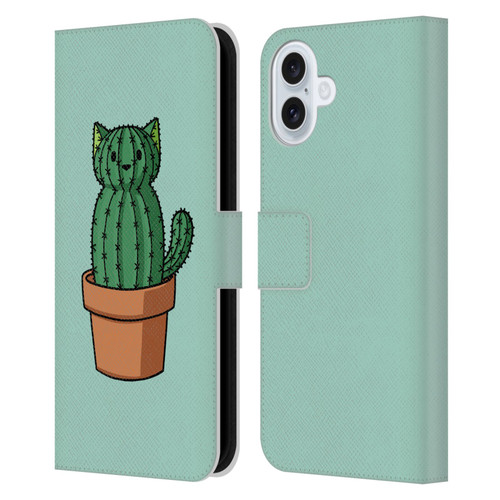 Beth Wilson Doodlecats Cactus Leather Book Wallet Case Cover For Apple iPhone 16 Plus