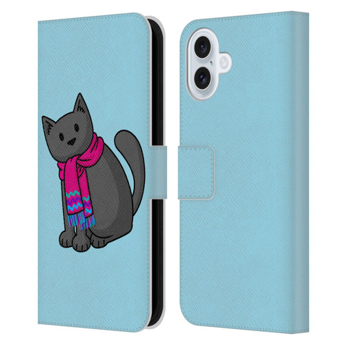 Beth Wilson Doodlecats Cold In A Scarf Leather Book Wallet Case Cover For Apple iPhone 16 Plus