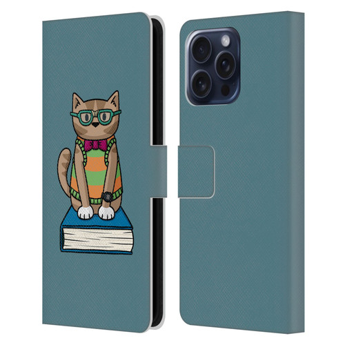 Beth Wilson Doodlecats Nerd Leather Book Wallet Case Cover For Apple iPhone 16 Pro Max