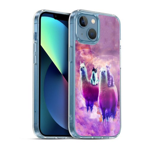 Random Galaxy Space Llama Kitty & Cat Soft Gel Case for Apple iPhone 13 Mini & MagSafe
