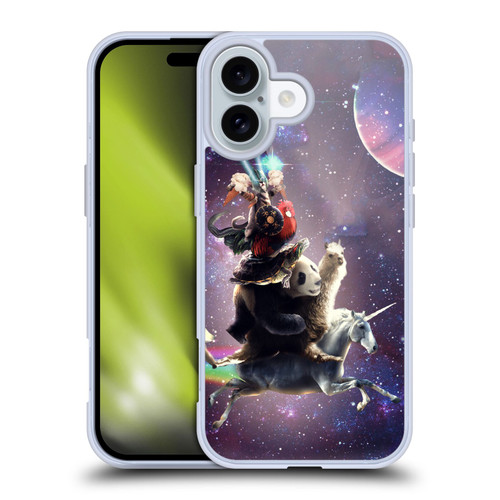 Random Galaxy Space Llama Unicorn Space Ride Soft Gel Case for Apple iPhone 16