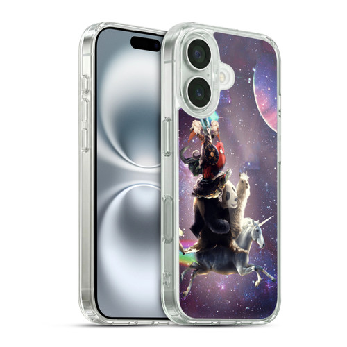 Random Galaxy Space Llama Unicorn Space Ride Soft Gel Case for Apple iPhone 16 & MagSafe