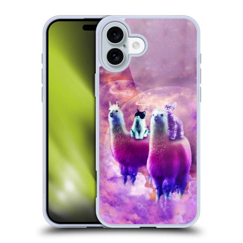 Random Galaxy Space Llama Kitty & Cat Soft Gel Case for Apple iPhone 16 Plus
