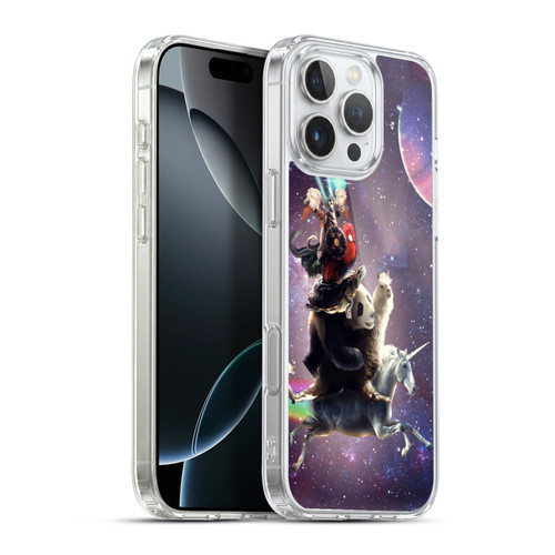 Random Galaxy Space Llama Unicorn Space Ride Soft Gel Case for Apple iPhone 16 Pro Max & MagSafe