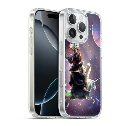 Random Galaxy Space Llama Unicorn Space Ride Soft Gel Case for Apple iPhone 16 Pro & MagSafe