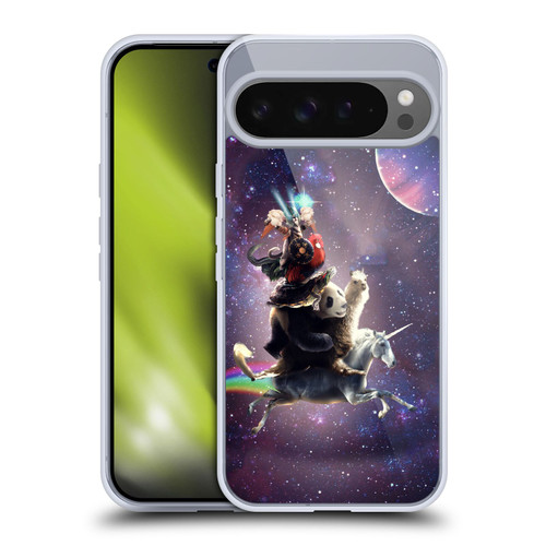 Random Galaxy Space Llama Unicorn Space Ride Soft Gel Case for Google Pixel 9 Pro XL