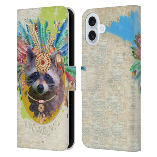 Duirwaigh Boho Animals Raccoon Leather Book Wallet Case Cover For Apple iPhone 16 Plus