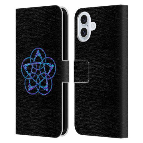 Beth Wilson Celtic Knot Stars Blue & Purple Circles Leather Book Wallet Case Cover For Apple iPhone 16 Plus