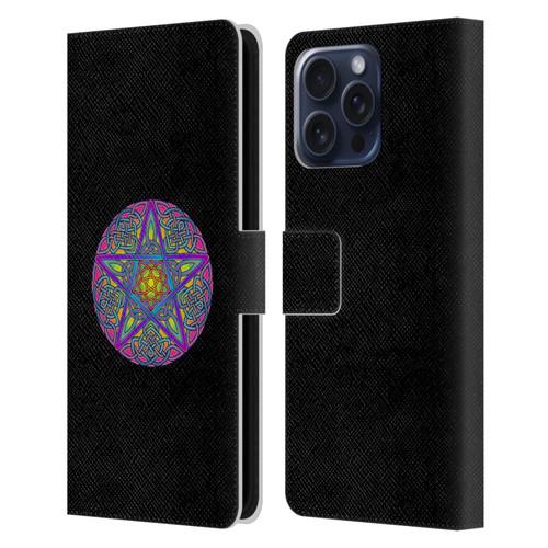 Beth Wilson Celtic Knot Stars Pagan Wicca Pentacle Leather Book Wallet Case Cover For Apple iPhone 16 Pro Max