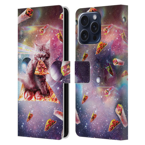 Random Galaxy Space Pizza Ride Outer Space Lazer Cat Leather Book Wallet Case Cover For Apple iPhone 16 Pro Max