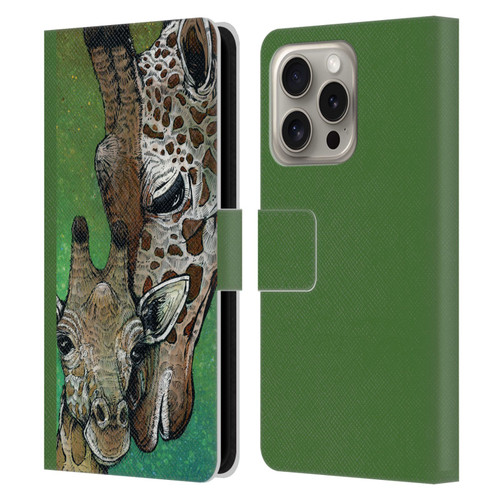 David Lozeau Colourful Art Giraffe Leather Book Wallet Case Cover For Apple iPhone 16 Pro