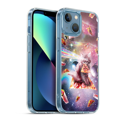 Random Galaxy Space Pizza Ride Outer Space Lazer Cat Soft Gel Case for Apple iPhone 13 Mini & MagSafe
