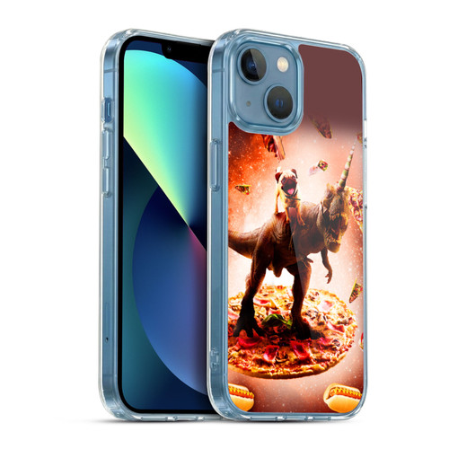 Random Galaxy Space Pizza Ride Pug & Dinosaur Unicorn Soft Gel Case for Apple iPhone 13 Mini & MagSafe