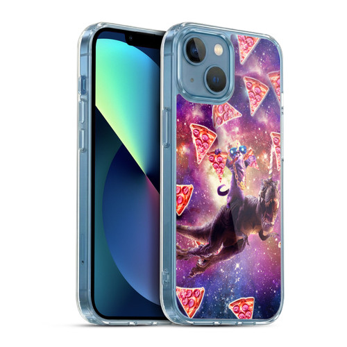Random Galaxy Space Pizza Ride Thug Cat & Dinosaur Unicorn Soft Gel Case for Apple iPhone 13 Mini & MagSafe