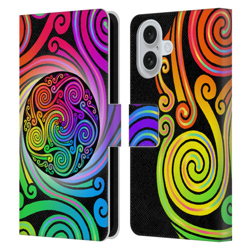 Beth Wilson Rainbow Celtic Knots Spirals Leather Book Wallet Case Cover For Apple iPhone 16