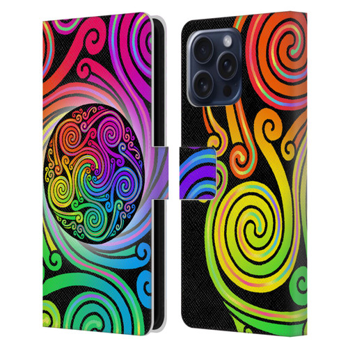 Beth Wilson Rainbow Celtic Knots Spirals Leather Book Wallet Case Cover For Apple iPhone 16 Pro Max