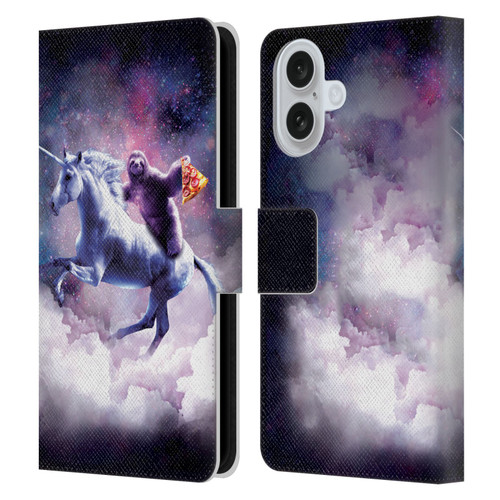 Random Galaxy Space Unicorn Ride Pizza Sloth Leather Book Wallet Case Cover For Apple iPhone 16