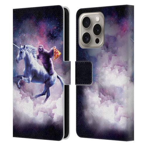 Random Galaxy Space Unicorn Ride Pizza Sloth Leather Book Wallet Case Cover For Apple iPhone 16 Pro